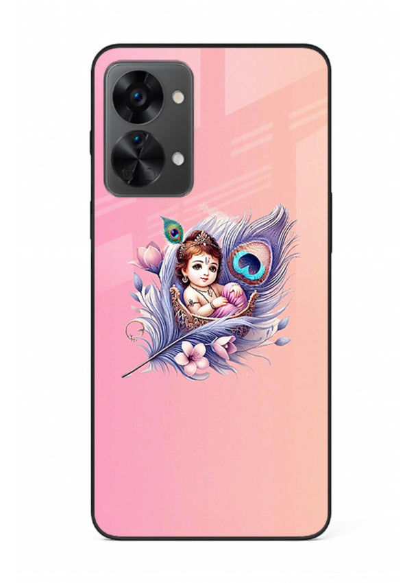 Krishna Radha floral peacock art OnePlus Nord 2T glass back romantic spiritual case