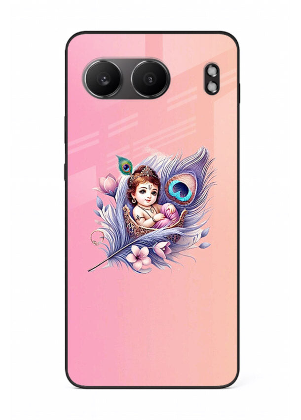 Krishna Radha floral peacock art OnePlus Nord 4 glass back romantic spiritual case