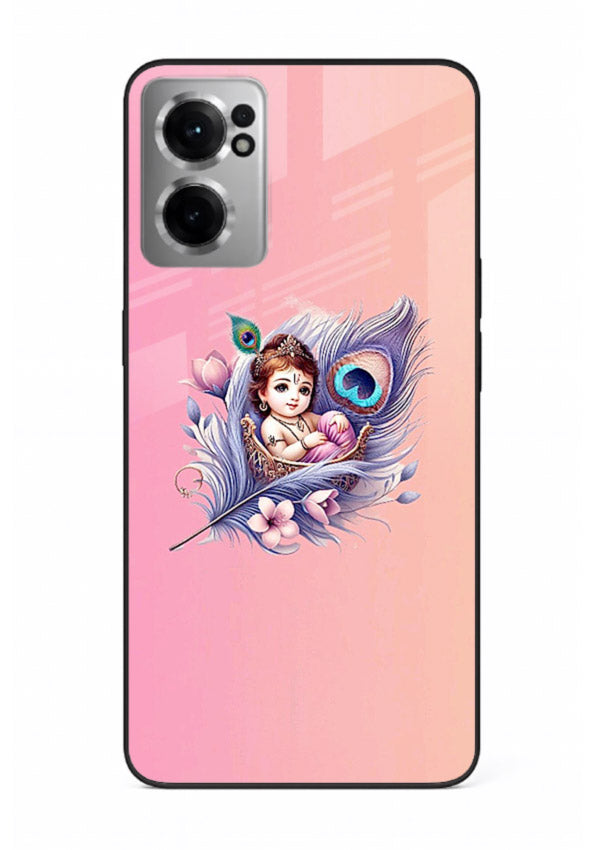 Krishna Radha floral peacock art OnePlus Nord CE2 5G glass back romantic spiritual case