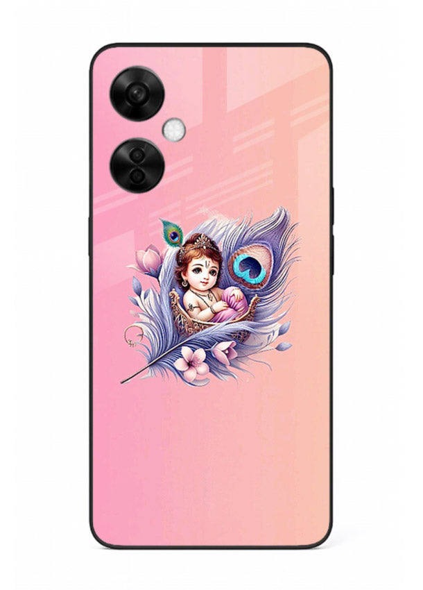Krishna Radha floral peacock art OnePlus Nord CE3 Lite glass back romantic spiritual case