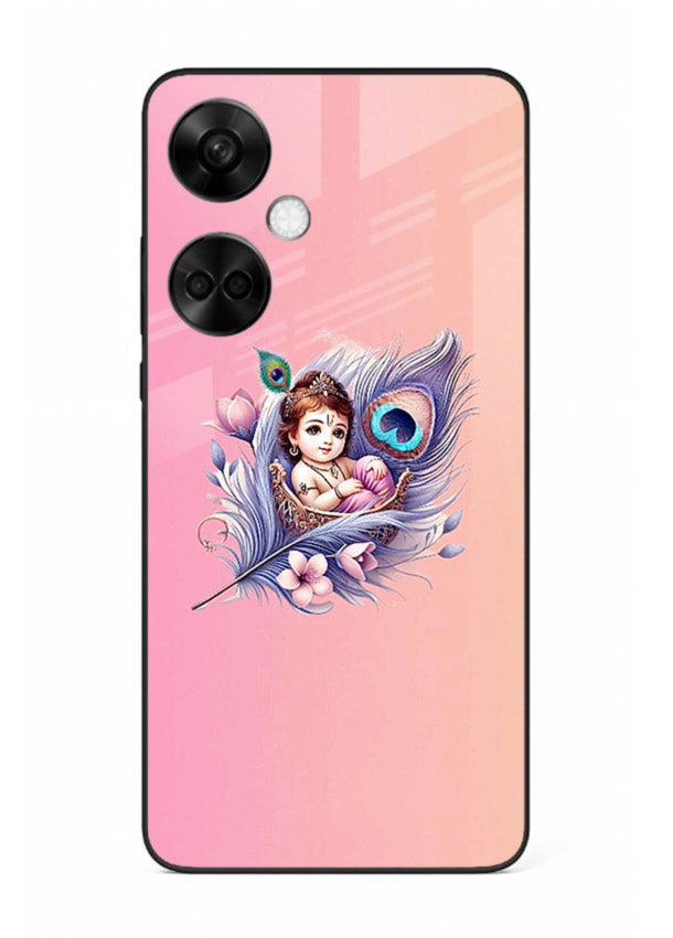 Krishna Radha floral peacock art OnePlus Nord CE3 glass back romantic spiritual case