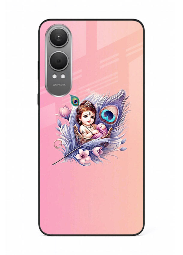 Krishna Radha floral peacock art OnePlus Nord CE4 Lite glass back romantic spiritual case