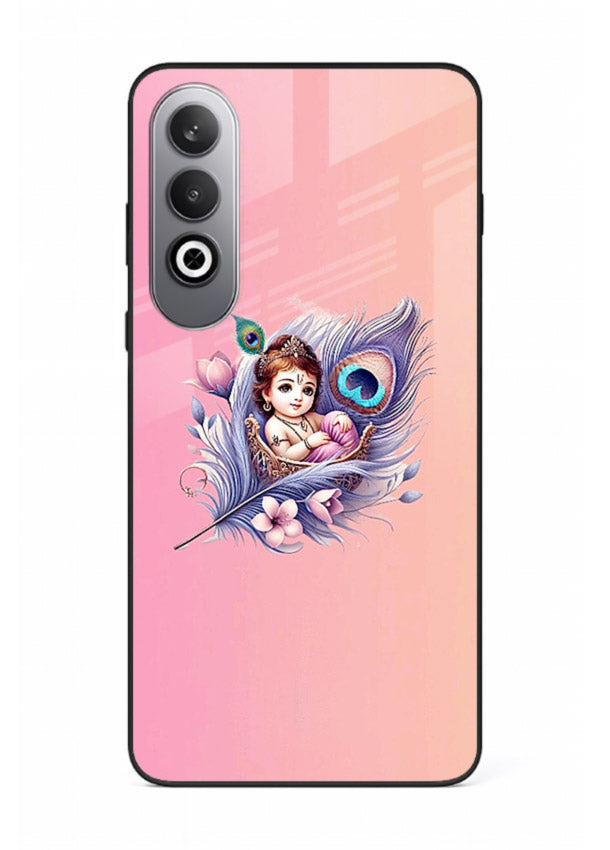 Krishna Radha floral peacock art OnePlus Nord CE4 glass back romantic spiritual case