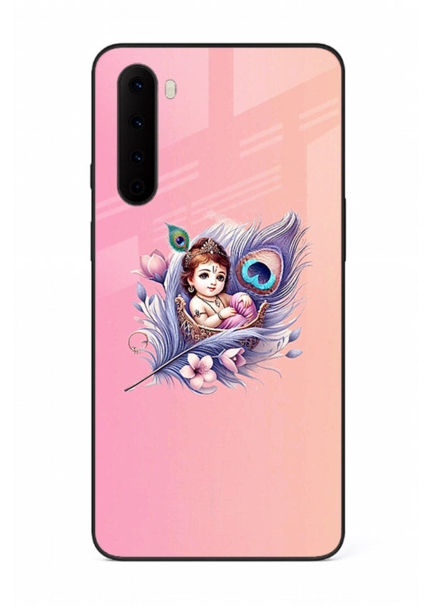 Krishna Radha floral peacock art OnePlus Nord glass back romantic spiritual case