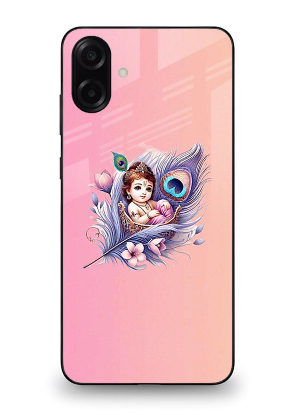 Krishna Radha floral peacock art Samsung A06 5G glass back romantic spiritual case