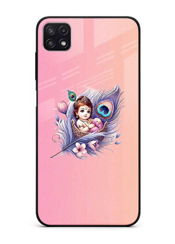 Krishna Radha floral peacock art Samsung A22 5G glass back romantic spiritual case