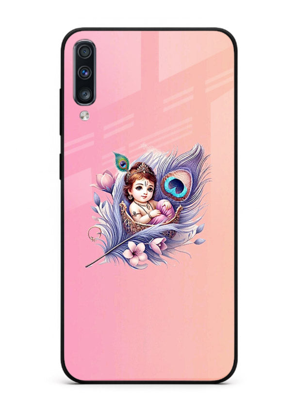 Krishna Radha floral peacock art Samsung A70 glass back romantic spiritual case