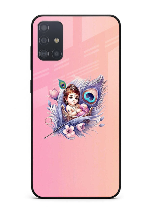 Krishna Radha floral peacock art Samsung A71 glass back romantic spiritual case