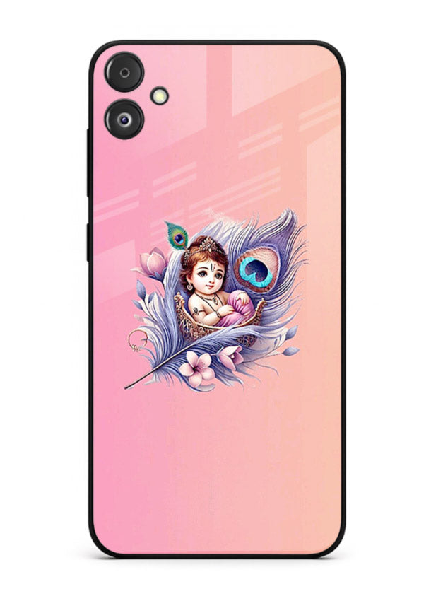 Krishna Radha floral peacock art Samsung F14 5G glass back romantic spiritual case