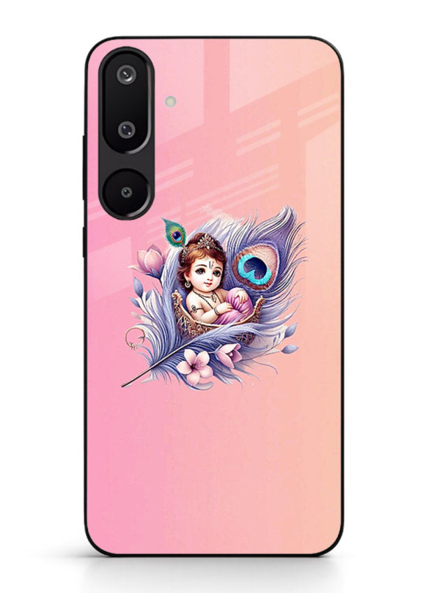 Krishna Radha floral peacock art Samsung M16 5G glass back romantic spiritual case