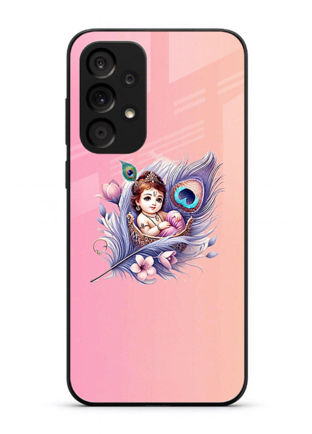 Krishna Radha floral peacock art Samsung A23 5G glass back romantic spiritual case