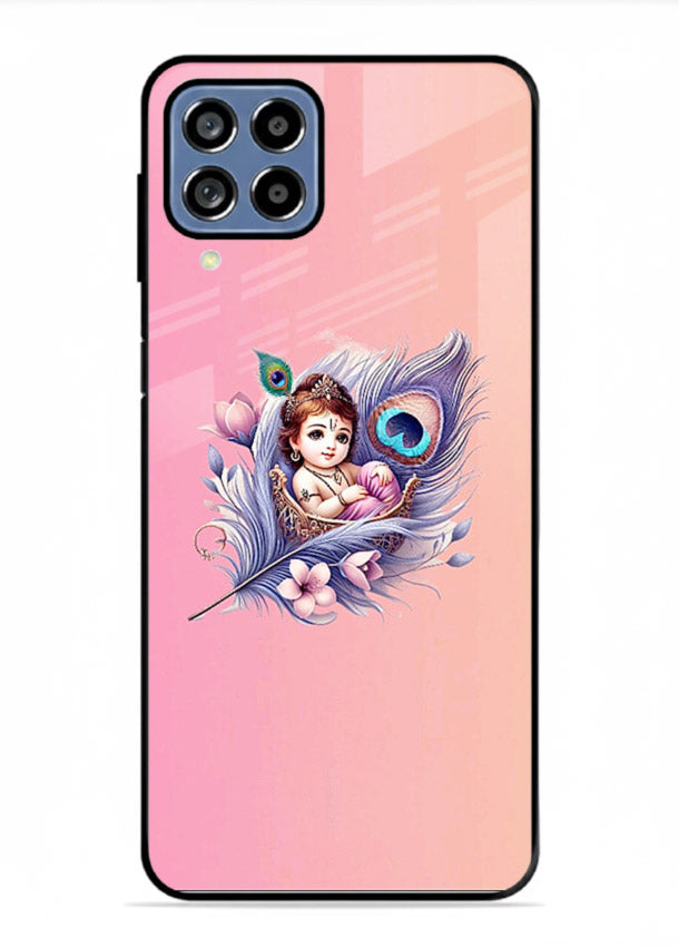 Krishna Radha floral peacock art Samsung M33 5G glass back romantic spiritual case