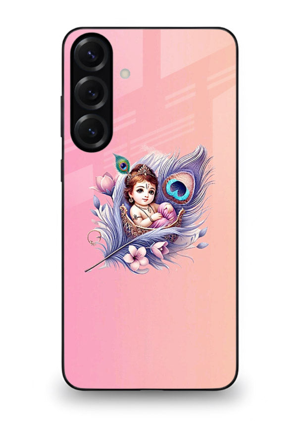 Krishna Radha floral peacock art Samsung M35 5G glass back romantic spiritual case