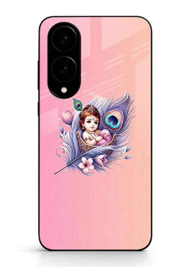 Krishna Radha floral peacock art Samsung S25 Edge glass back romantic spiritual case