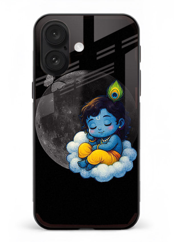 Baby Krishna sleeping on moon art iphone 18 glass dreamy devotional case