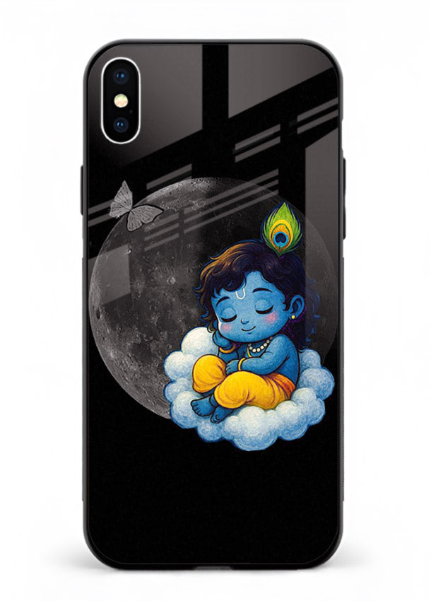 Baby Krishna sleeping on moon art iphone xs max glass dreamy devotional case