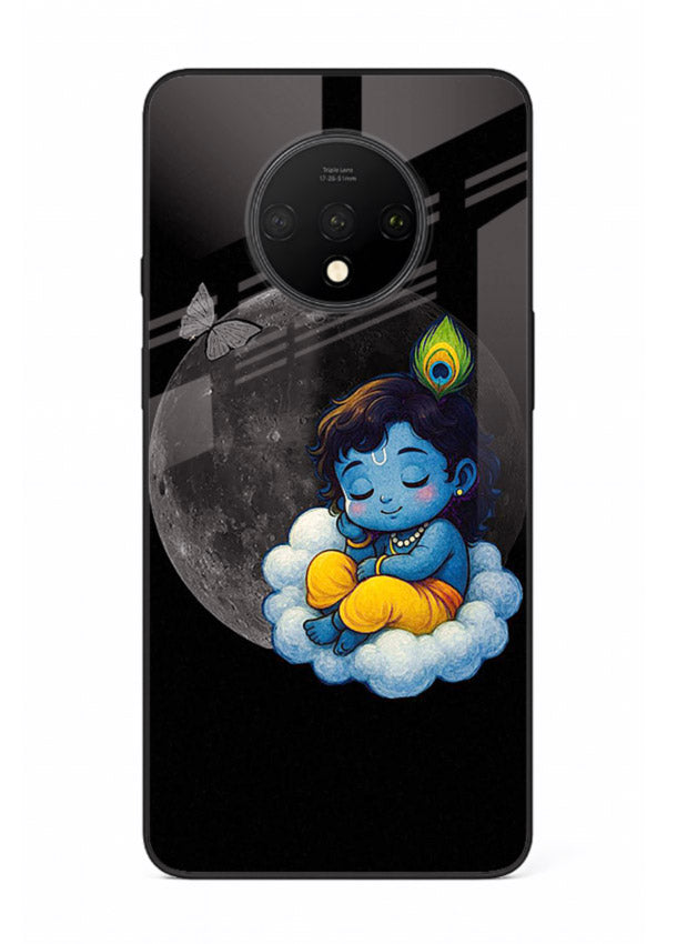 Baby Krishna sleeping on moon art OnePlus 7T glass dreamy devotional case