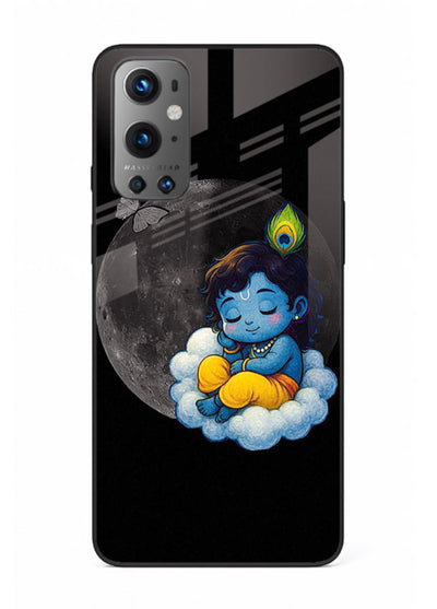 Baby Krishna sleeping on moon art OnePlus 9 glass dreamy devotional case