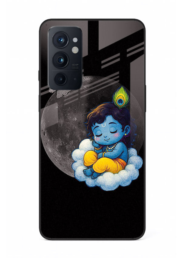 Baby Krishna sleeping on moon art OnePlus 9RT glass dreamy devotional case