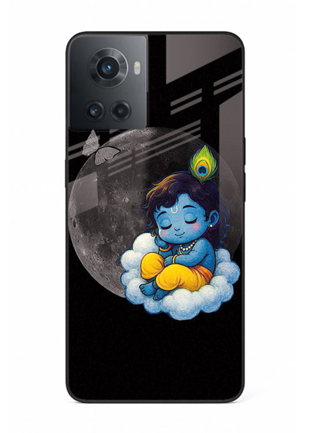 Baby Krishna sleeping on moon art OnePlus 10R glass dreamy devotional case