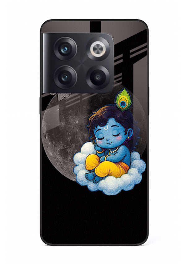 Baby Krishna sleeping on moon art OnePlus 10T glass dreamy devotional case