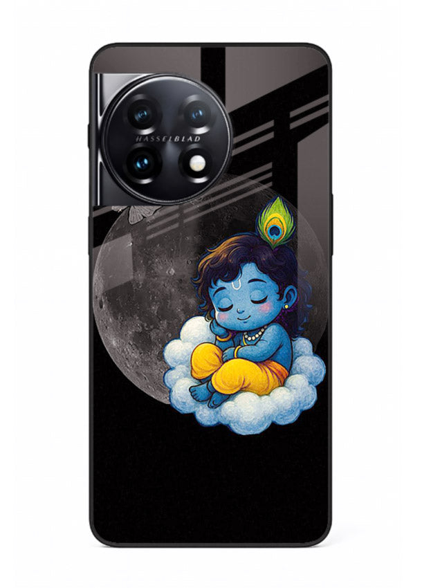 Baby Krishna sleeping on moon art OnePlus 11 glass dreamy devotional case