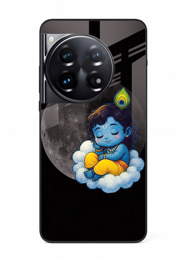 Baby Krishna sleeping on moon art OnePlus 12 glass dreamy devotional case