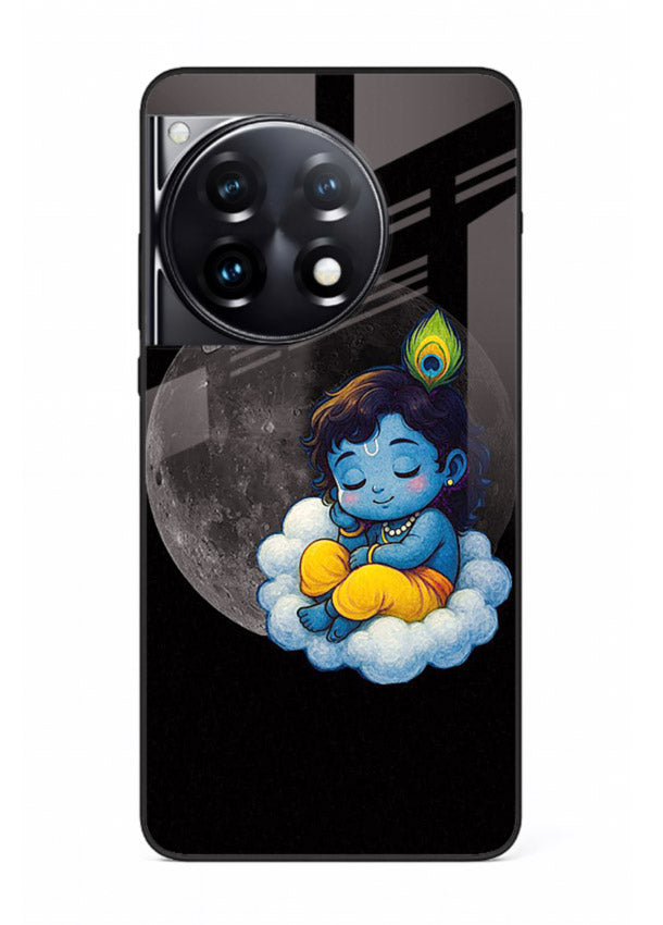Baby Krishna sleeping on moon art OnePlus 12R glass dreamy devotional case