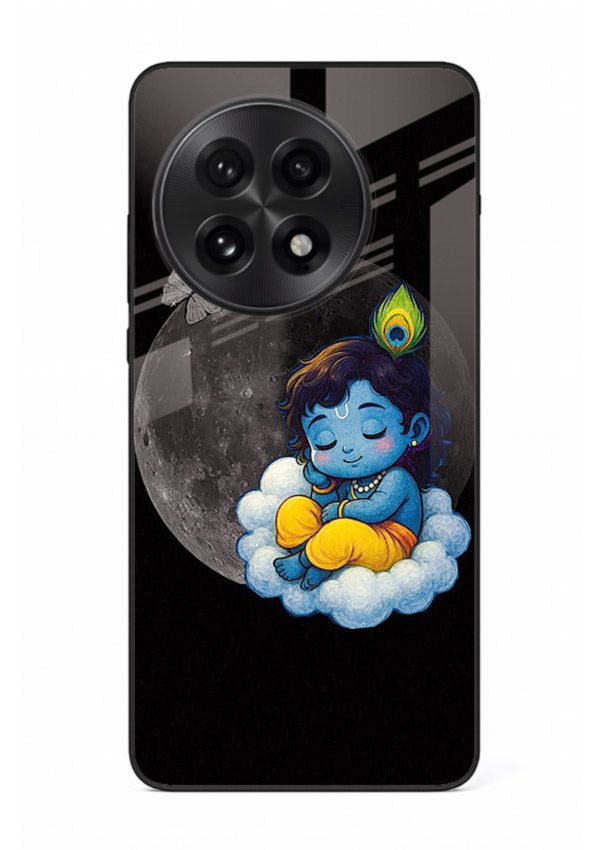 Baby Krishna sleeping on moon art OnePlus 13 glass dreamy devotional case
