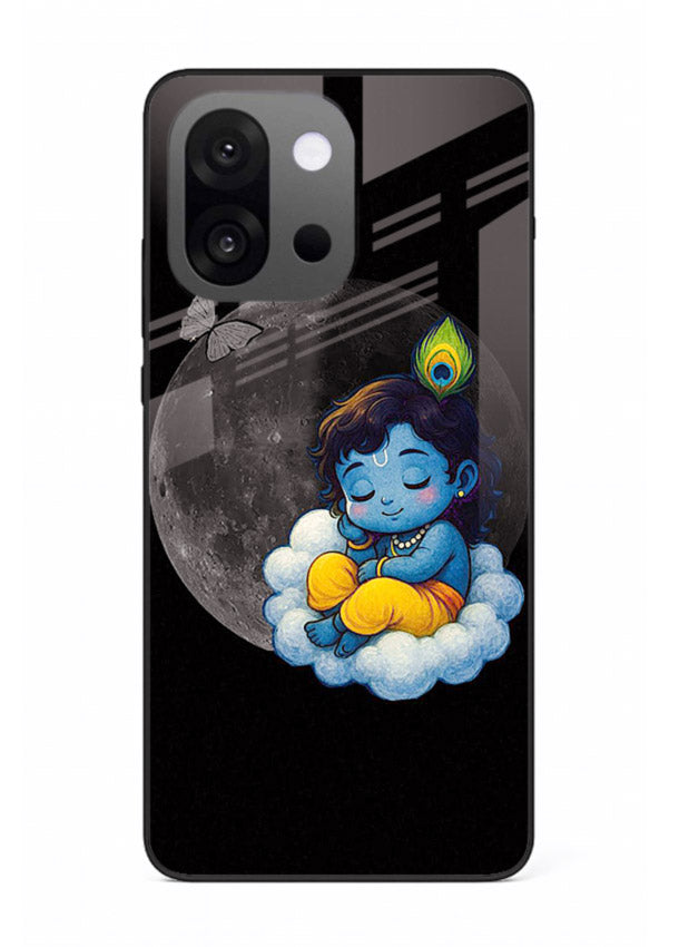 Baby Krishna sleeping on moon art OnePlus 13s glass dreamy devotional case