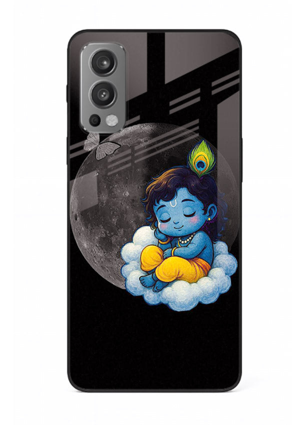 Baby Krishna sleeping on moon art OnePlus Nord 2 glass dreamy devotional case