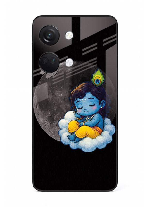Baby Krishna sleeping on moon art OnePlus Nord 3 glass dreamy devotional case