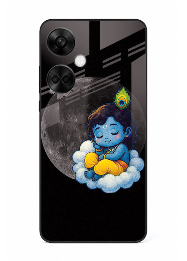 Baby Krishna sleeping on moon art OnePlus Nord CE3 glass dreamy devotional case