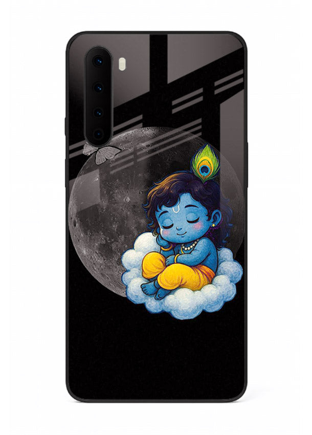 Baby Krishna sleeping on moon art OnePlus Nord glass dreamy devotional case