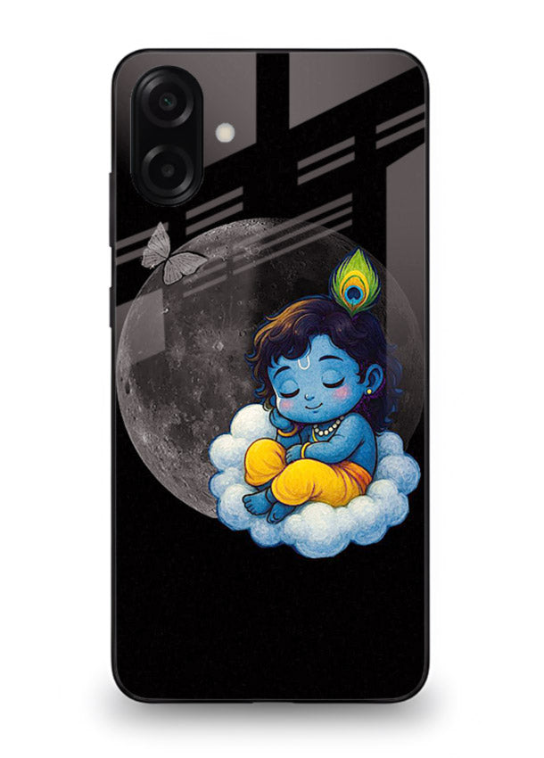 Baby Krishna sleeping on moon art Samsung A06 5G glass dreamy devotional case