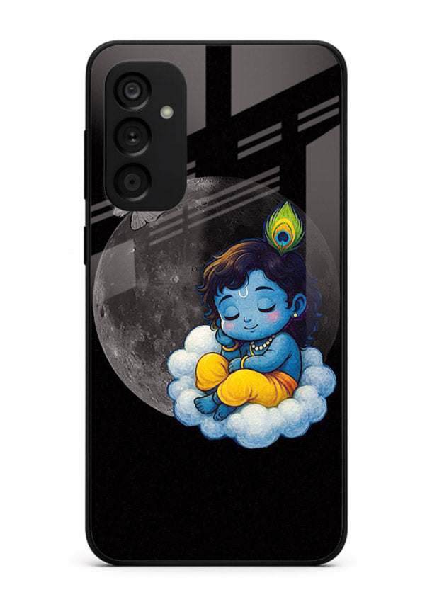 Baby Krishna sleeping on moon art Samsung F54 5G glass dreamy devotional case