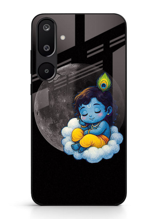 Baby Krishna sleeping on moon art Samsung M16 5G glass dreamy devotional case