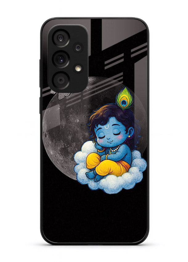 Baby Krishna sleeping on moon art Samsung M32 5G glass dreamy devotional case
