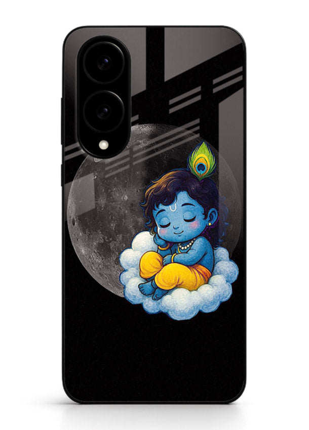 Baby Krishna sleeping on moon art Samsung S25 Edge glass dreamy devotional case