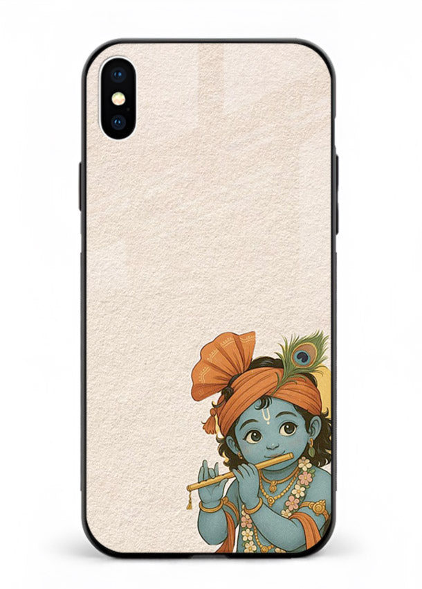 Krishna holding flute minimal beige iphone xs max glass back devotional cover