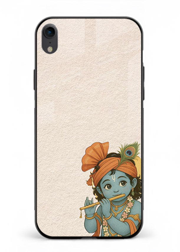 Krishna holding flute minimal beige iphone xr glass back devotional cover