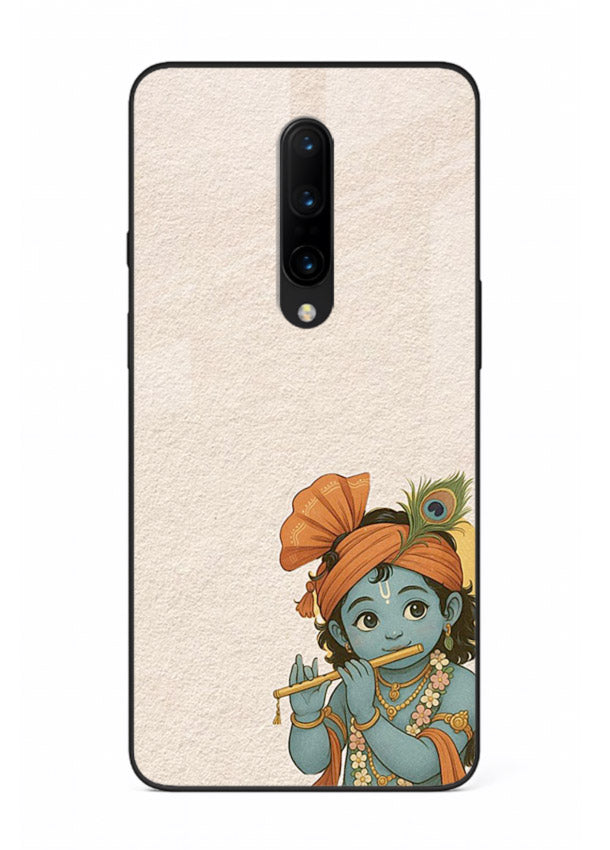 Krishna holding flute minimal beige OnePlus 7 Pro glass back devotional cover