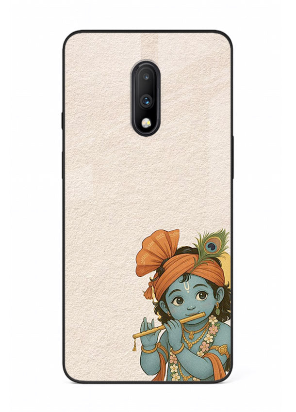 Krishna holding flute minimal beige OnePlus 7 glass back devotional cover