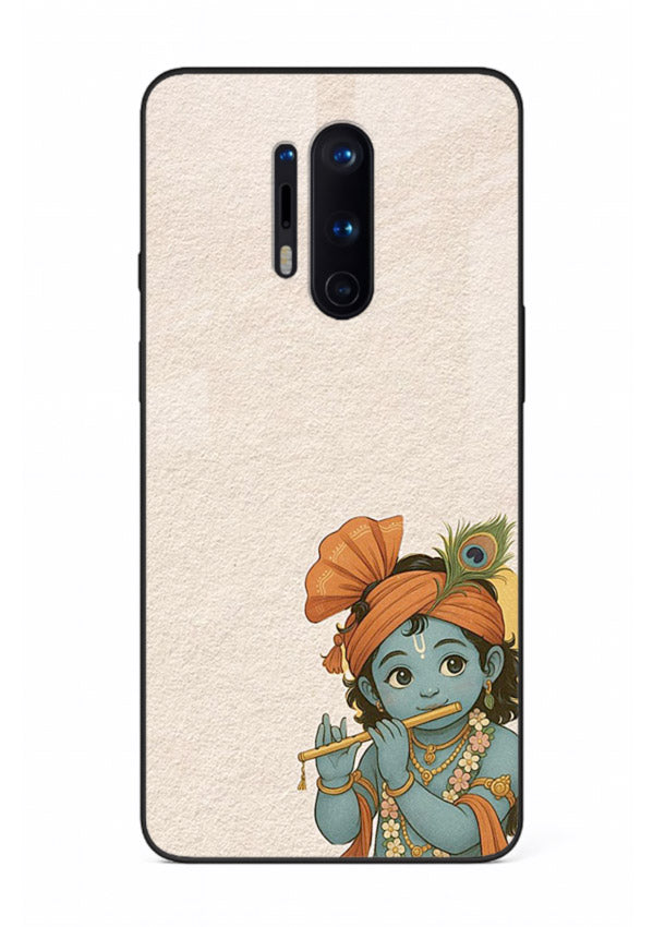 Krishna holding flute minimal beige OnePlus 8 Pro glass back devotional cover