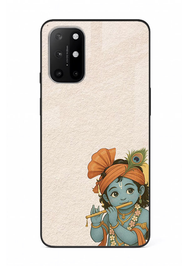 Krishna holding flute minimal beige OnePlus 8T glass back devotional cover