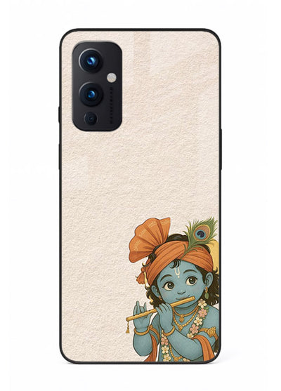Krishna holding flute minimal beige OnePlus 9 Pro glass back devotional cover