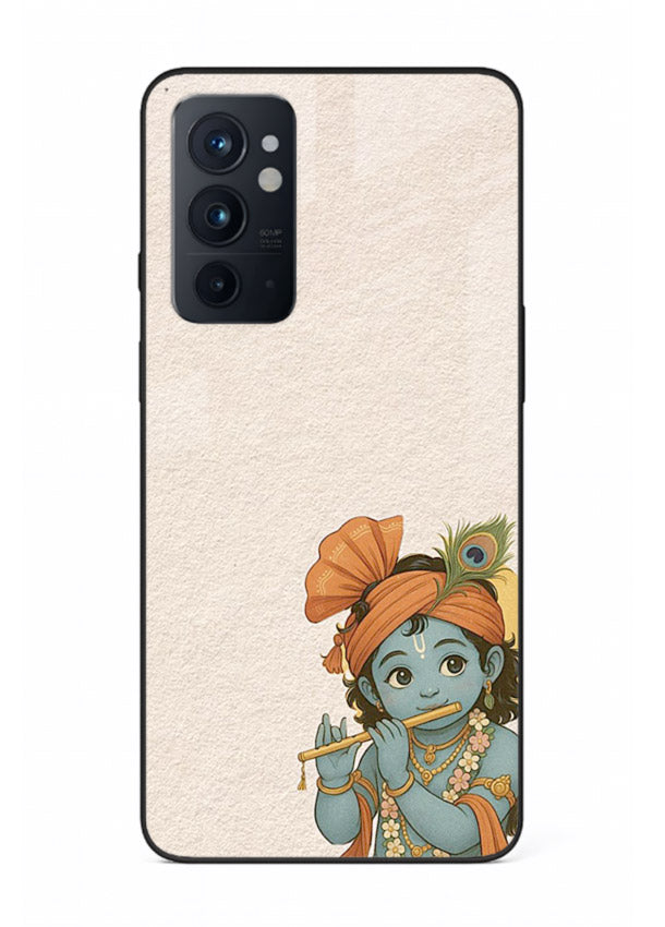 Krishna holding flute minimal beige OnePlus 9RT glass back devotional cover