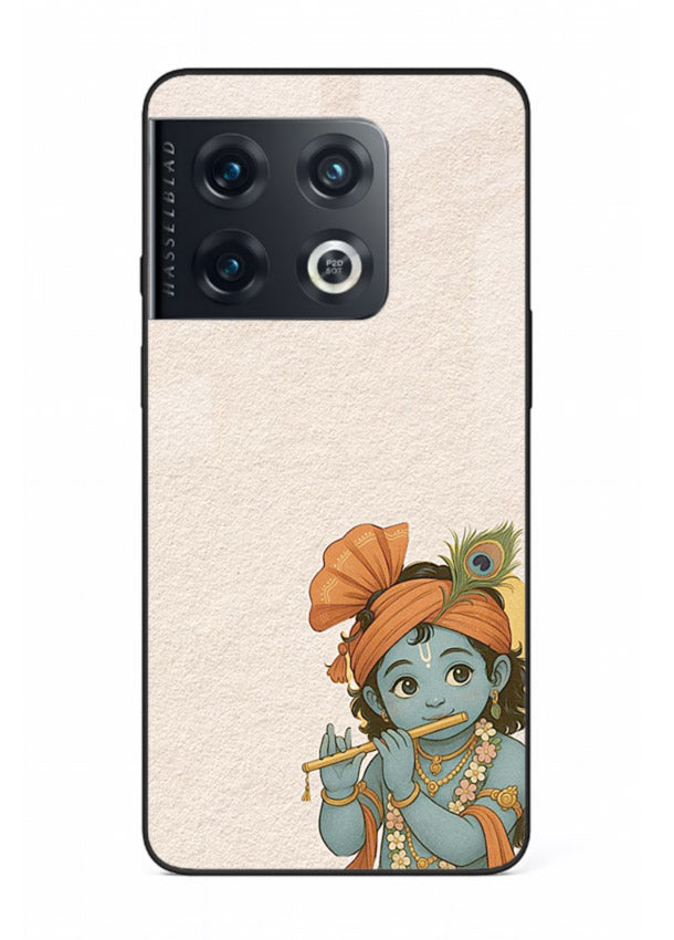 Krishna holding flute minimal beige OnePlus 10 Pro glass back devotional cover