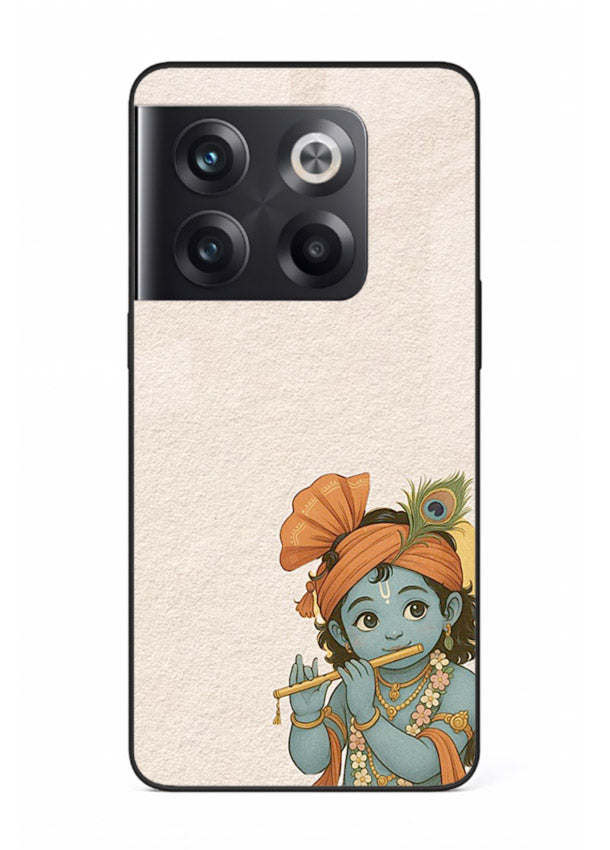 Krishna holding flute minimal beige OnePlus 10T glass back devotional cover