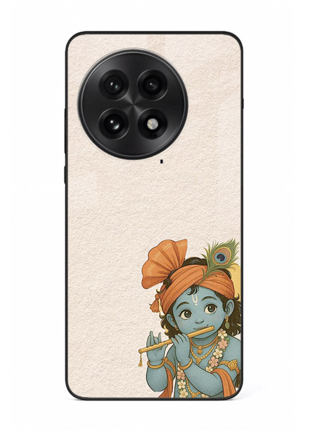 Krishna holding flute minimal beige OnePlus 13R glass back devotional cover